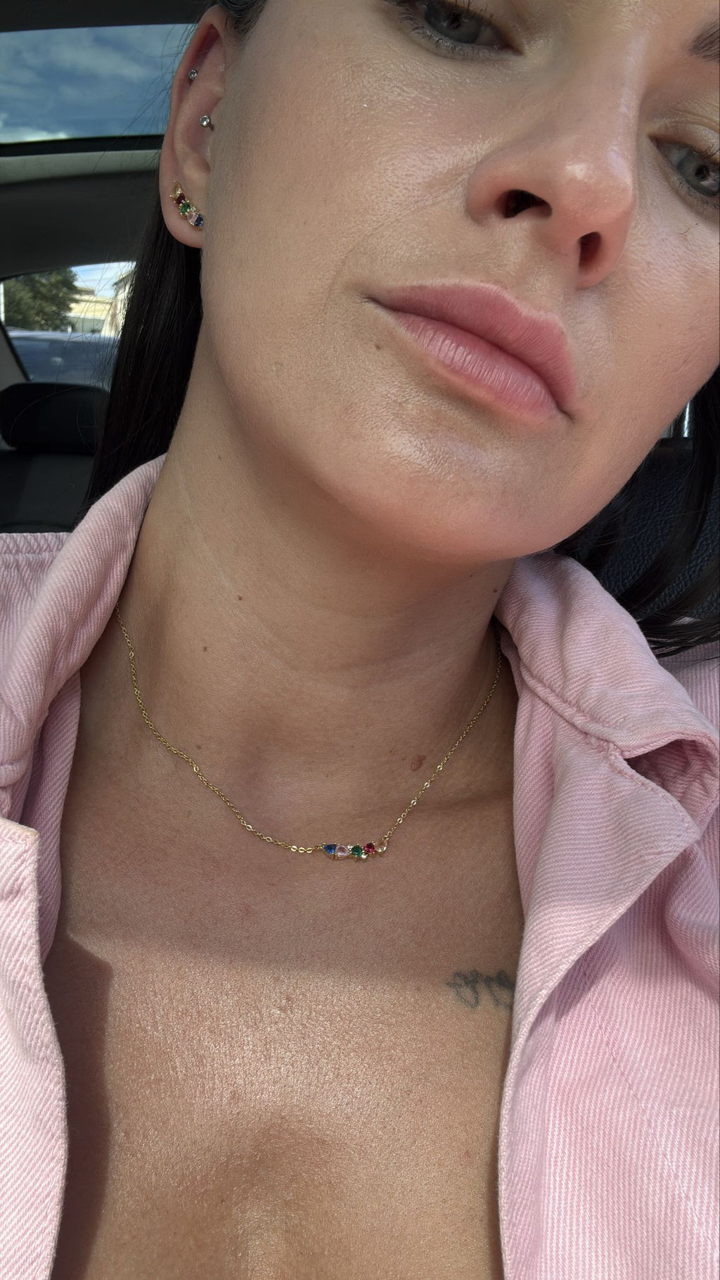 CARINO - KOMPLET: kolczyki + naszyjnik z kolorowymi kamieniami